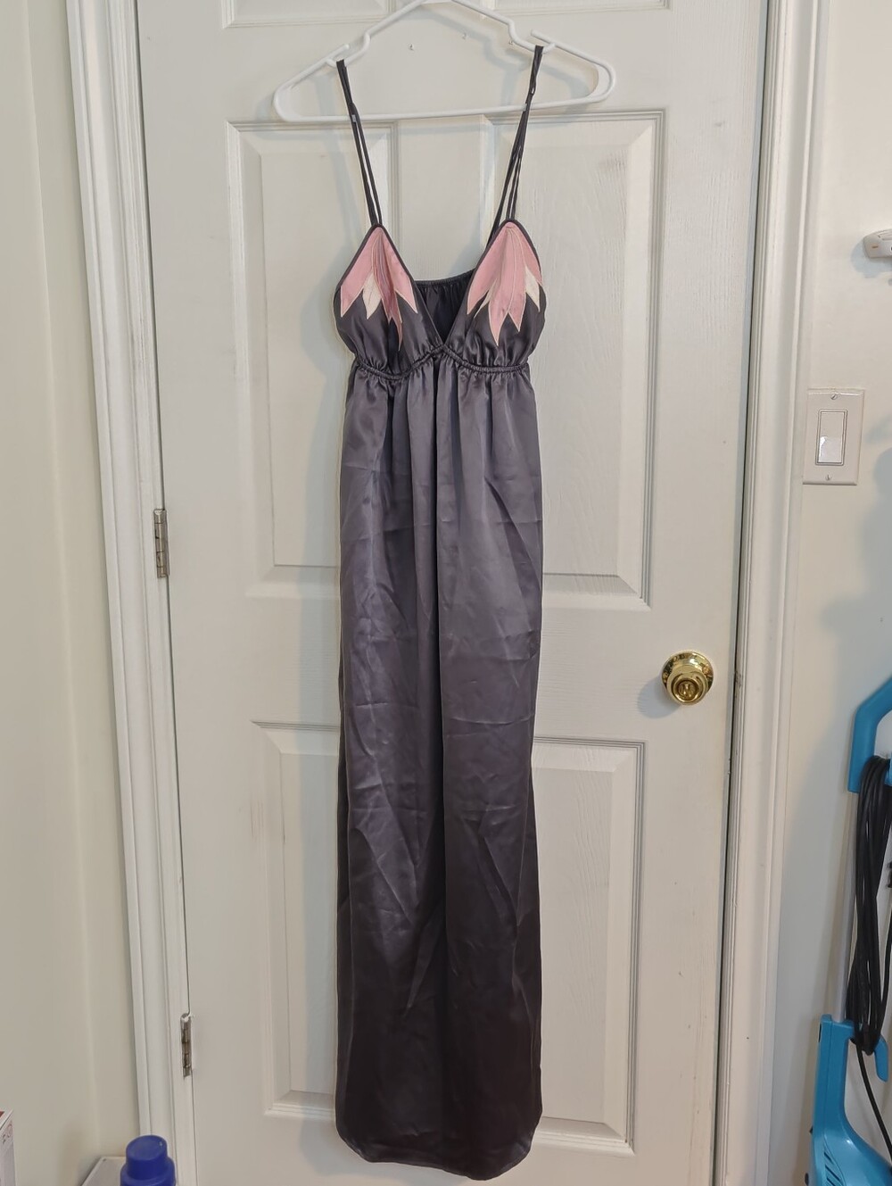 Vintage 80s Natori Liquid Satin Charcoal Violet Maxi Slip Dress Nightgown Size M